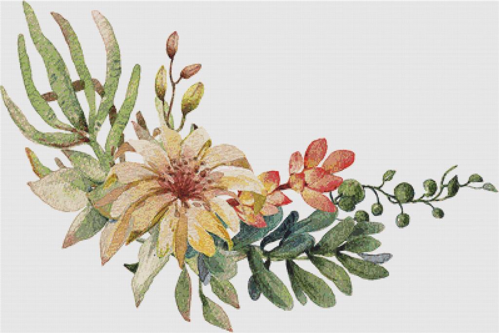 Arrangement Of Flowers And Succulents V - X Squared Cross Stitch