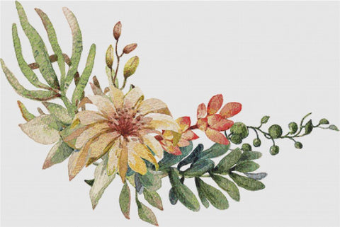 Arrangement Of Flowers And Succulents V - X Squared Cross Stitch