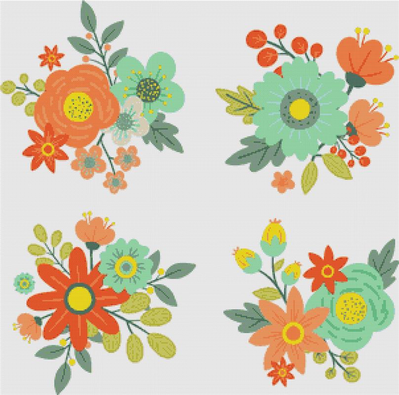 Set Of Vintage Flowers - X Squared Cross Stitch