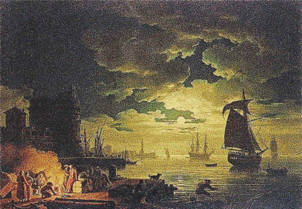 Entrance To The Port Of Palermo In The Moonlight - X Squared Cross Stitch