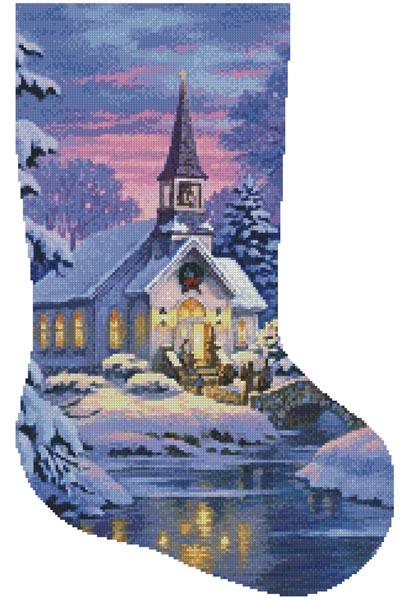 Country Church Stocking (Right) - Artecy Cross Stitch