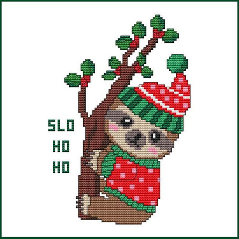 Slo Ho Ho Sloth - Cross Stitch Wonders
