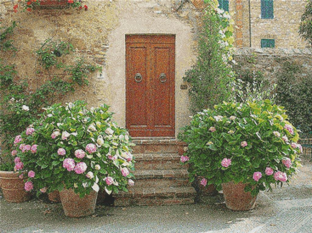 Door With Hydrangeas - X Squared Cross Stitch