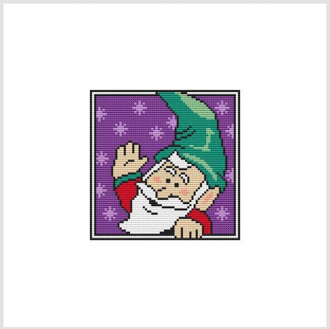Country Christmas Coaster/Ornament: Elf Wave - Cross Stitch Wonders