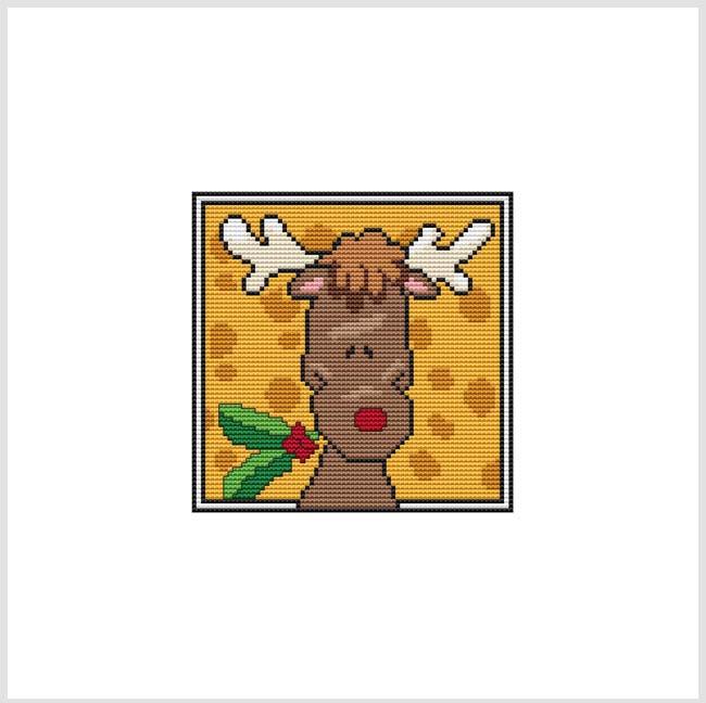 Country Christmas Coaster/Ornament: Reindeer Holly - Cross Stitch Wonders
