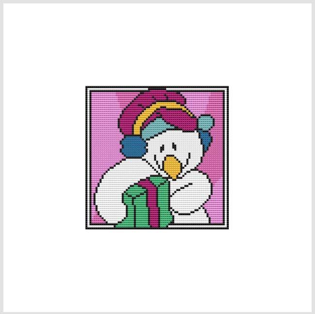 Country Christmas Coaster/Ornament: Snowman Gift - Cross Stitch Wonders