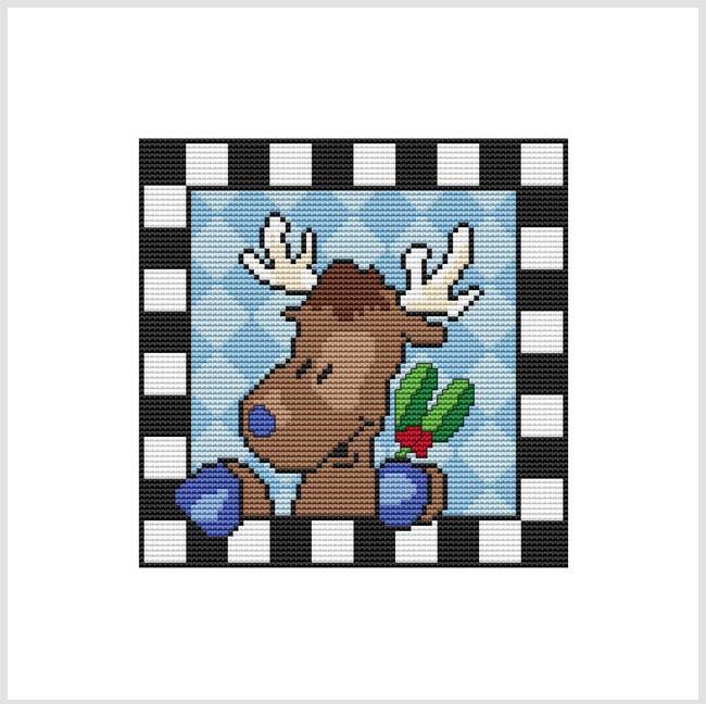 Country Christmas Checkered: Reindeer - Cross Stitch Wonders
