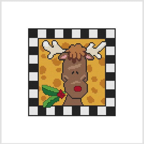 Country Christmas Checkered: Reindeer Holly - Cross Stitch Wonders