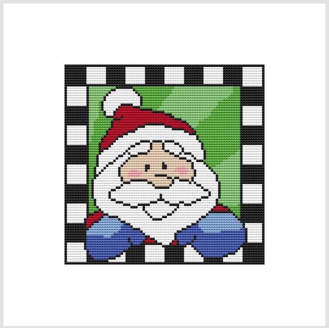 Country Christmas Checkered: Santa - Cross Stitch Wonders