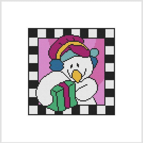 Country Christmas Checkered: Snowman Gift - Cross Stitch Wonders