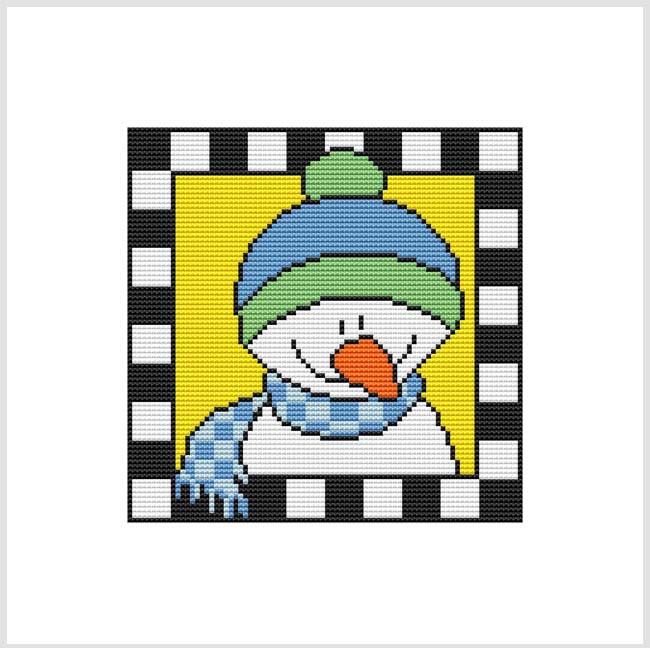 Country Christmas Checkered: Snowman Scarf - Cross Stitch Wonders