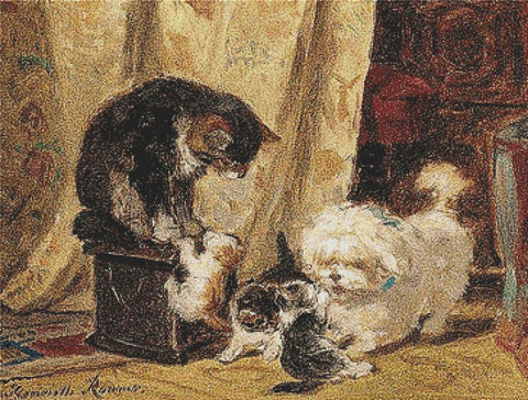 A Terrier Playing With Kittens - X Squared Cross Stitch