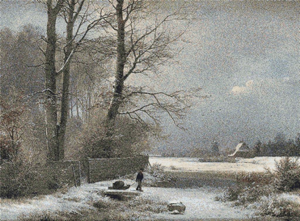 Man Med Kälke I Vinterlandskap - X Squared Cross Stitch