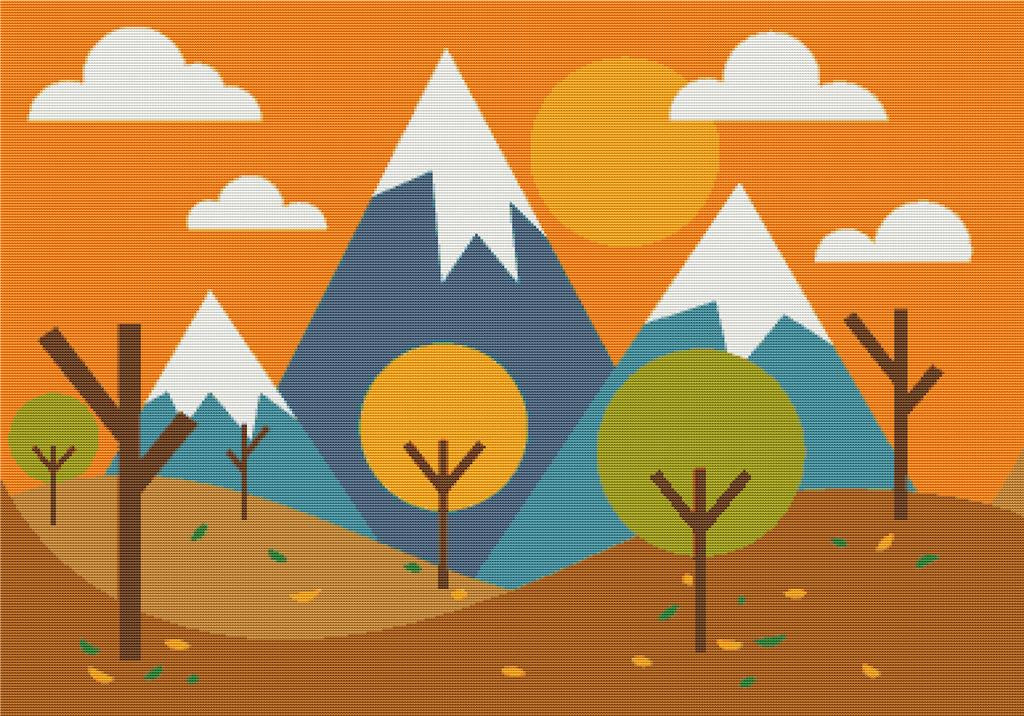 Autumn Landscape With Mountains - X Squared Cross Stitch
