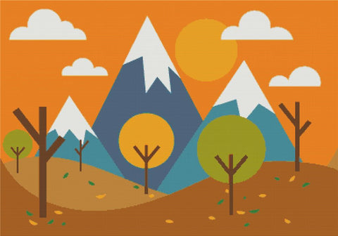 Autumn Landscape With Mountains - X Squared Cross Stitch