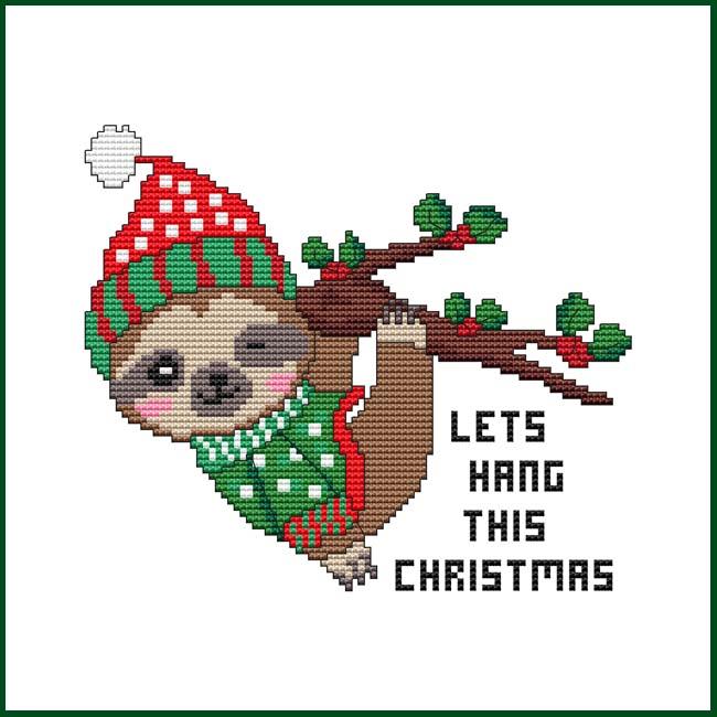 Let's Hang This Christmas Sloth - Cross Stitch Wonders