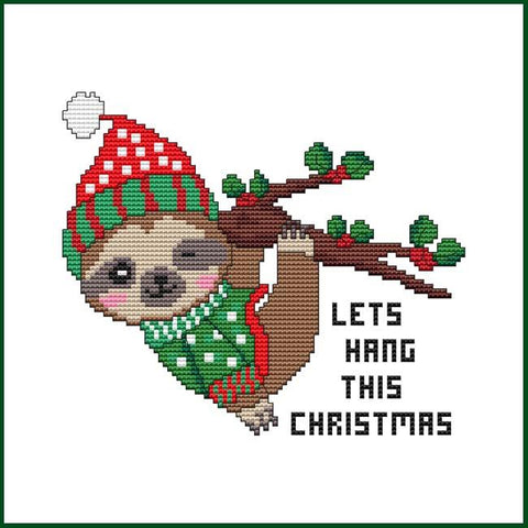Let's Hang This Christmas Sloth - Cross Stitch Wonders
