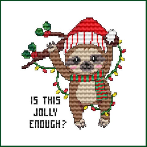 Is This Jolly Enough? Christmas Sloth - Cross Stitch Wonders
