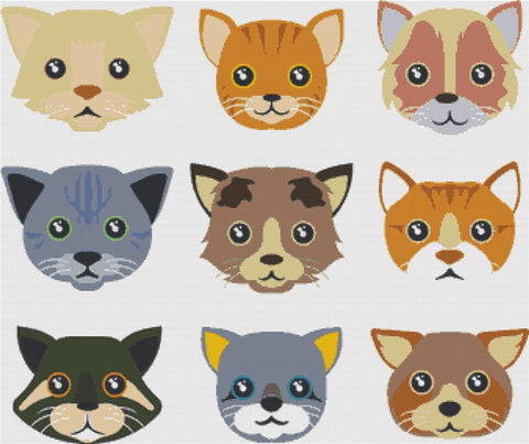 Set Of Cat Faces - X Squared Cross Stitch