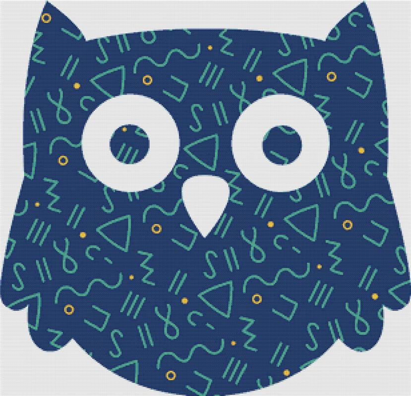Blue Abstract Swirl Owl - X Squared Cross Stitch