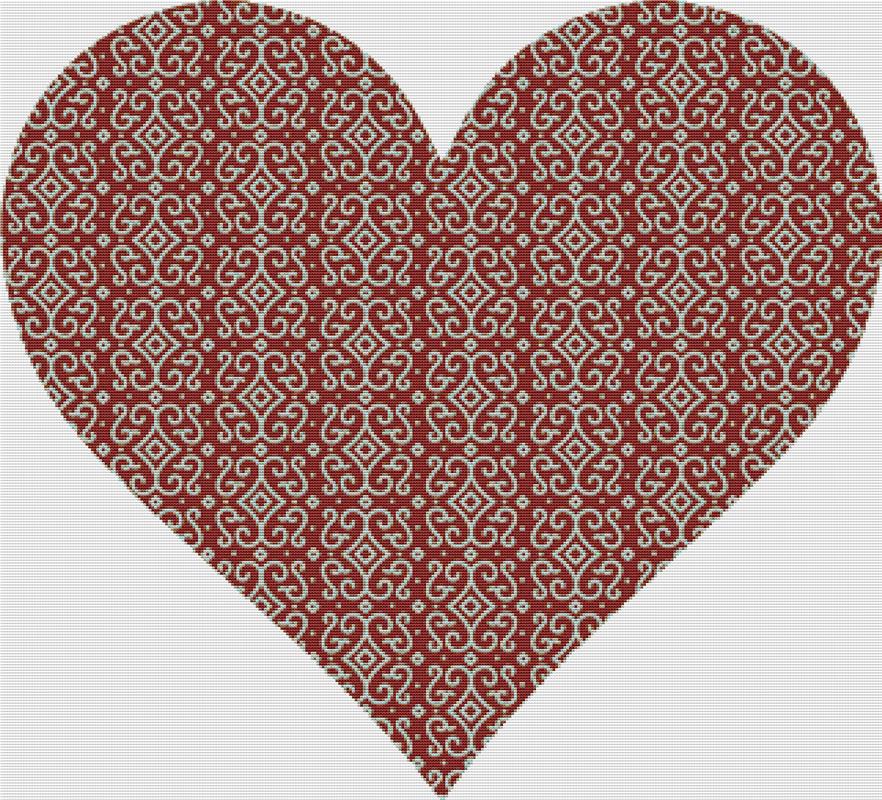 Maroon Mosaic Heart - X Squared Cross Stitch
