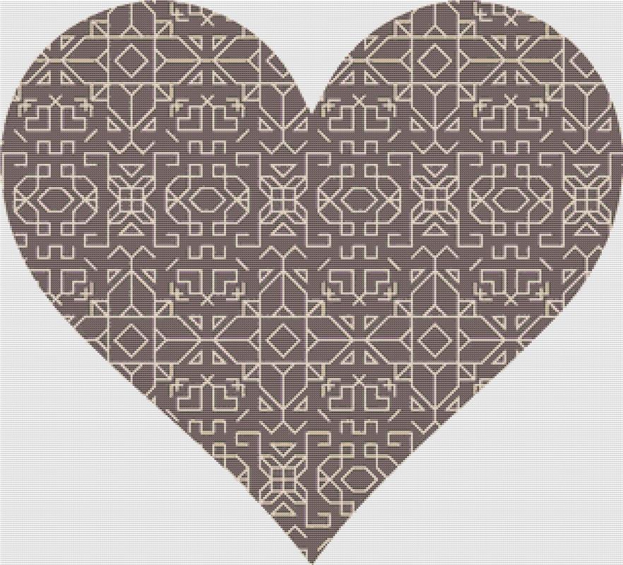 Brown Geometric Heart - X Squared Cross Stitch