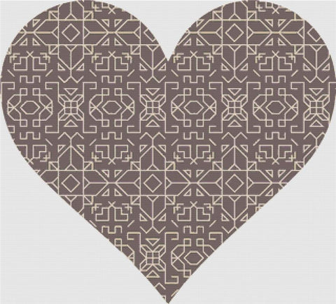 Brown Geometric Heart - X Squared Cross Stitch
