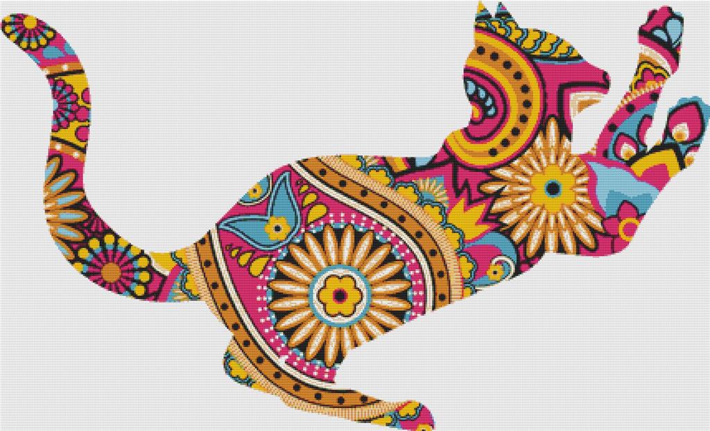 Pink Paisley Cat - X Squared Cross Stitch