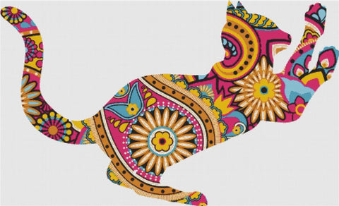 Pink Paisley Cat - X Squared Cross Stitch