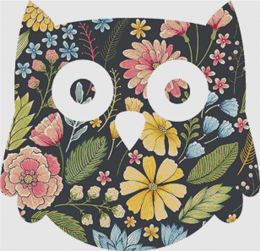 Colourful Floral Summer Owl - X Squared Cross Stitch