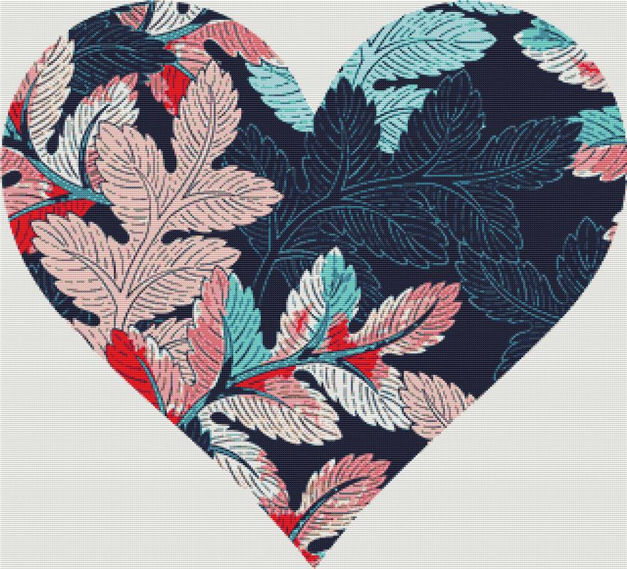 Pink And Blue Branch Heart - X Squared Cross Stitch