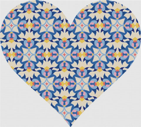 Floral Tile Heart - X Squared Cross Stitch