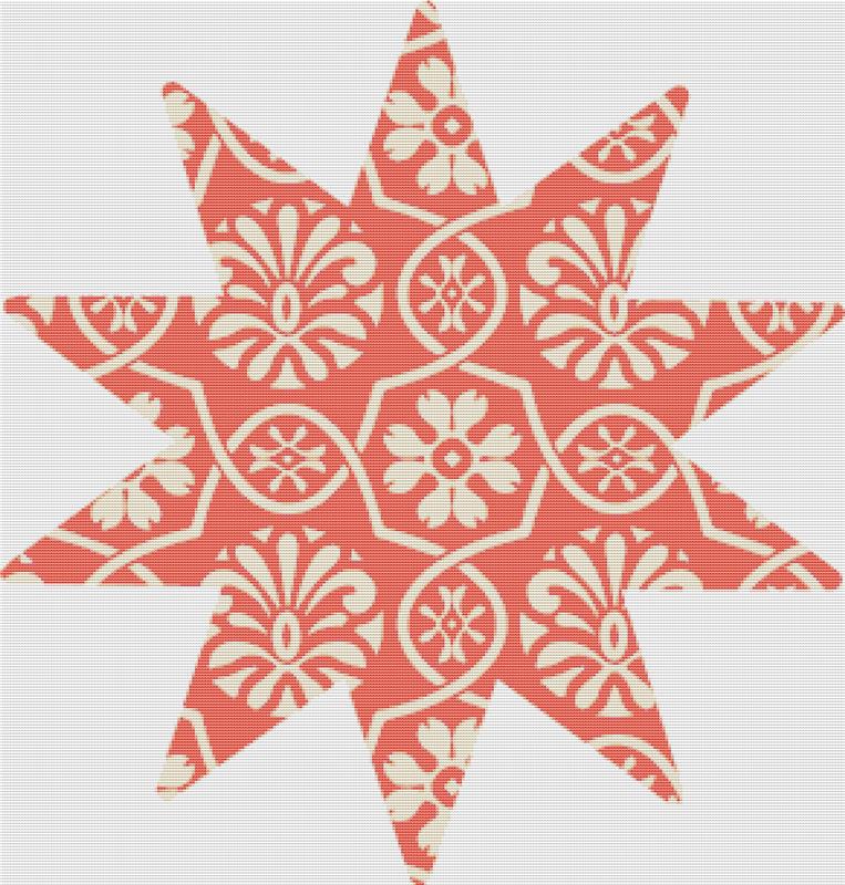 Orange Floral Star - X Squared Cross Stitch