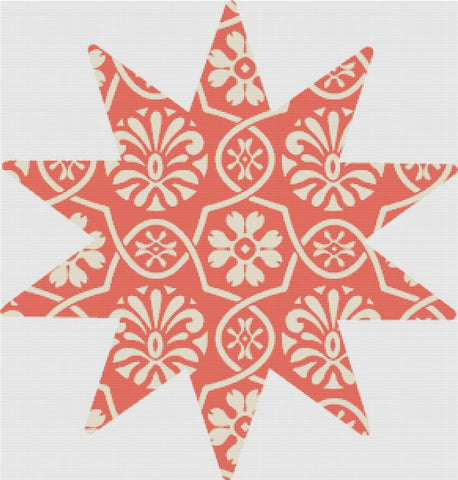 Orange Floral Star - X Squared Cross Stitch