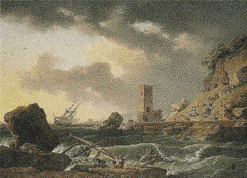 Rocky Coastal Scene With A Shipwreck - X Squared Cross Stitch
