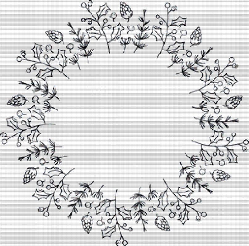 Christmas Monoline Wreath - X Squared Cross Stitch