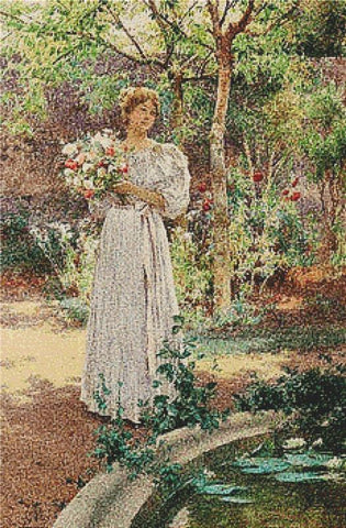 Young Woman By A Pool Of Water Lilies - X Squared Cross Stitch