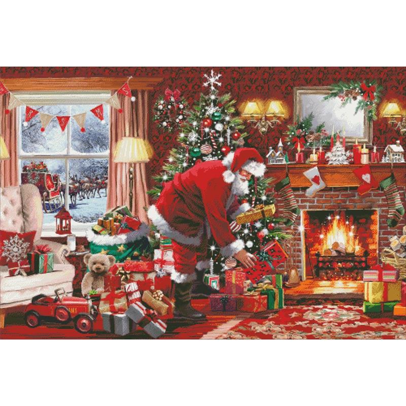 Santa By Fireplace - Charting Creations