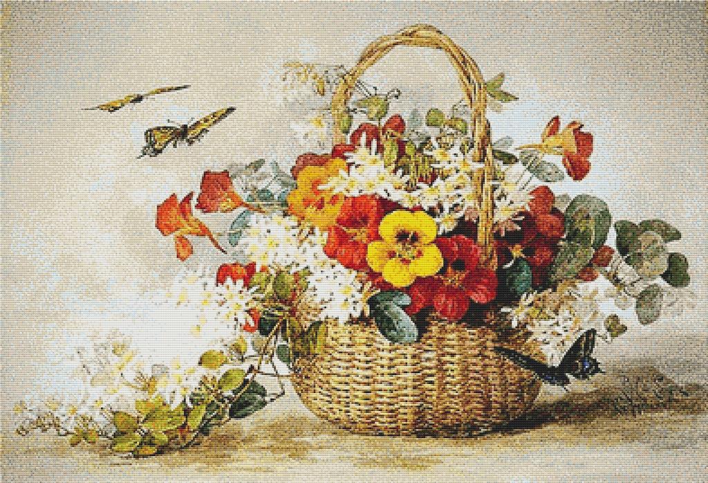 Nasturtiums, Jasmine And Butterflies - X Squared Cross Stitch