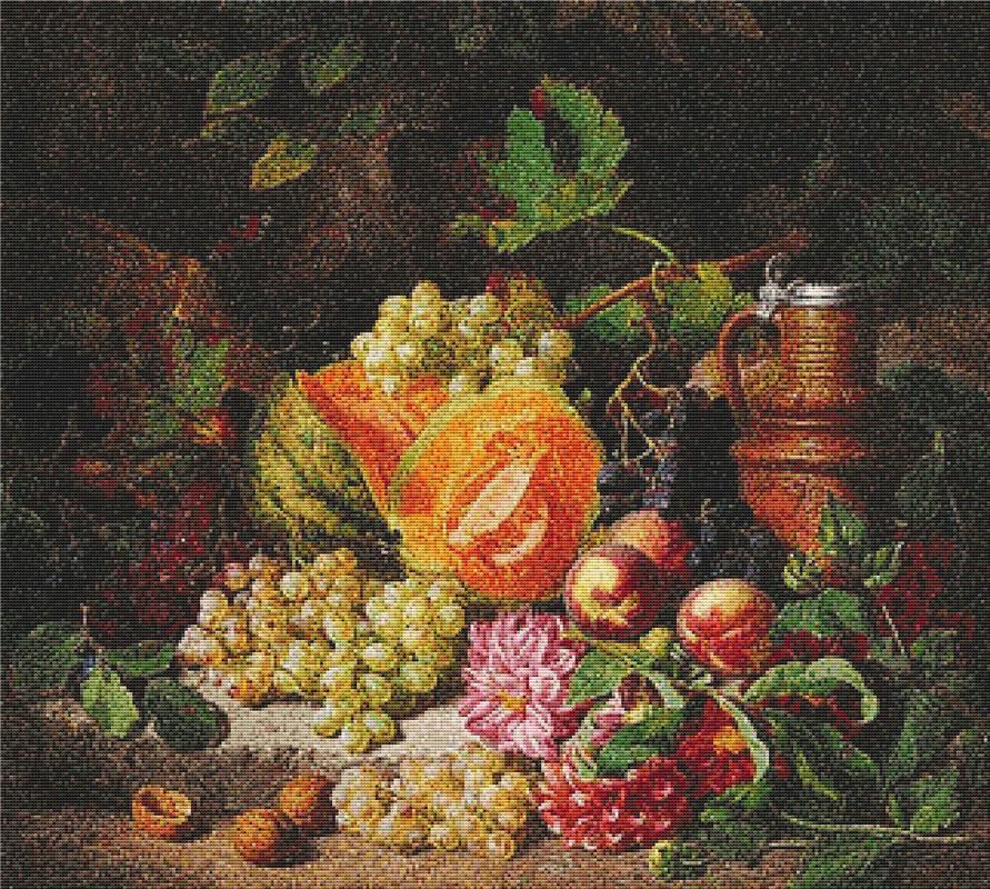 Still Life With Fruit And A Pottery Jug - X Squared Cross Stitch