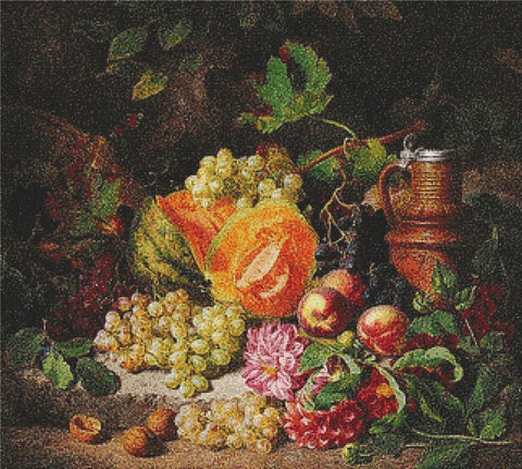 Still Life With Fruit And A Pottery Jug - X Squared Cross Stitch