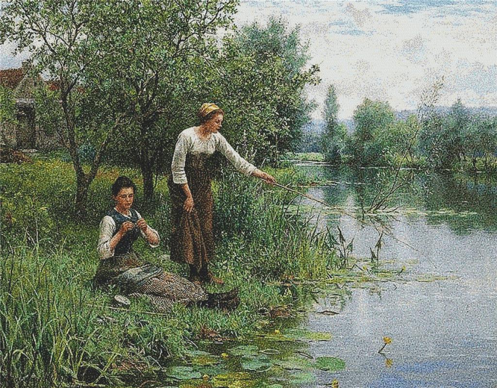 Two Women Fishing - X Squared Cross Stitch