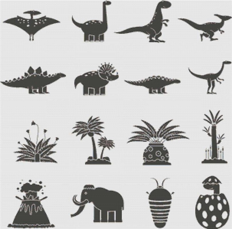 Set Of Dinosaurs - X Squared Cross Stitch