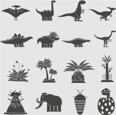 Set Of Dinosaurs - X Squared Cross Stitch
