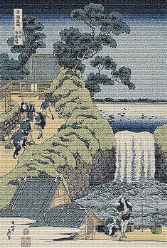 Waterfall At Aoigaoka In Edo - X Squared Cross Stitch