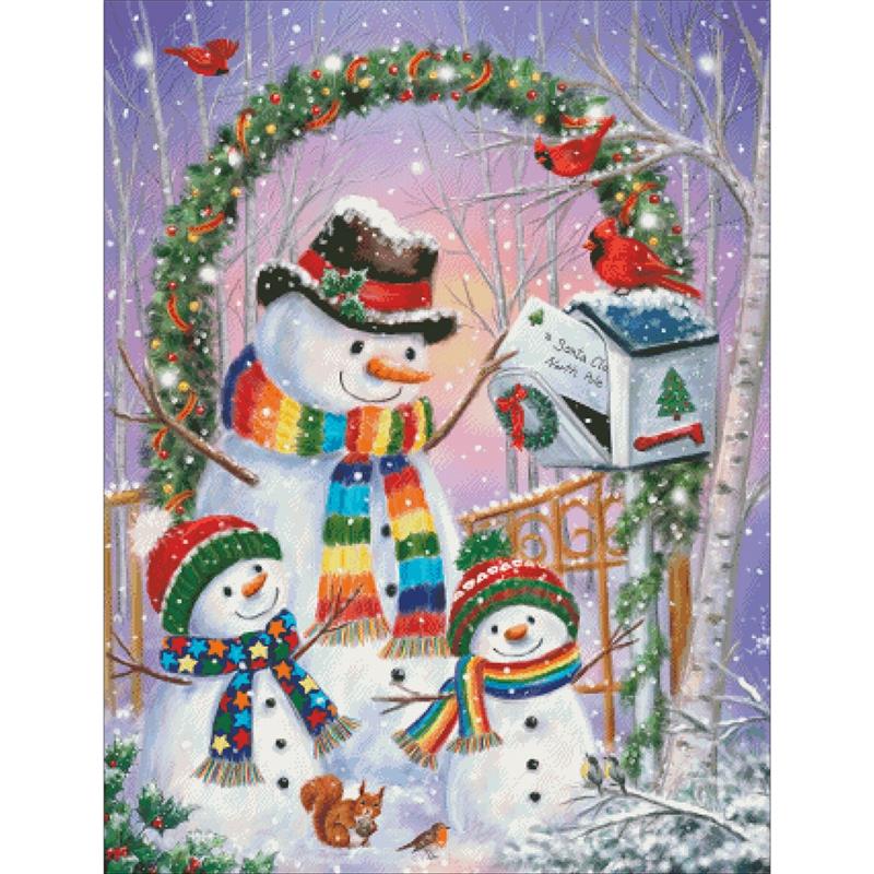Snowman Family Posting A Letter - Charting Creations