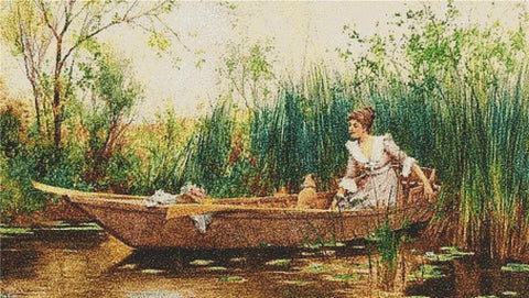 A Lady And Dog Moored In The Reeds - X Squared Cross Stitch