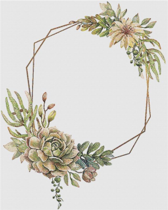Frame Of Succulents - X Squared Cross Stitch