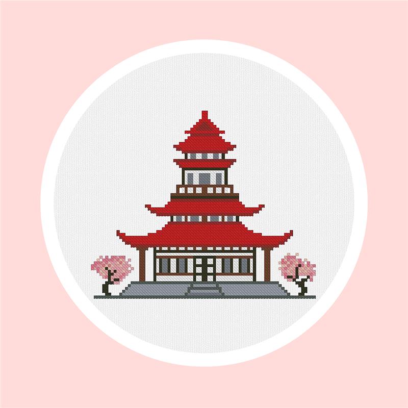 Japanese House With Sakura - Kiokiz