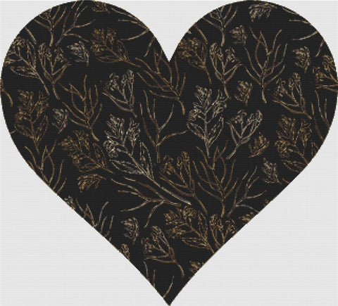 Black Botanical Heart - X Squared Cross Stitch